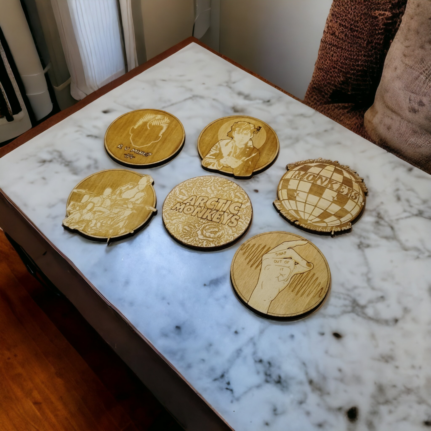 Set of 6 Arctic Monkeys Wooden Coasters - Handmade Gift - Housewarming - Wood Kitchenware - Rock Band