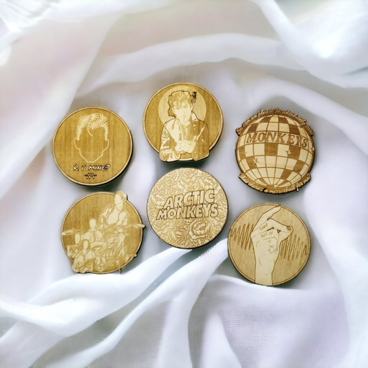 Set of 6 Arctic Monkeys Wooden Coasters - Handmade Gift - Housewarming - Wood Kitchenware - Rock Band